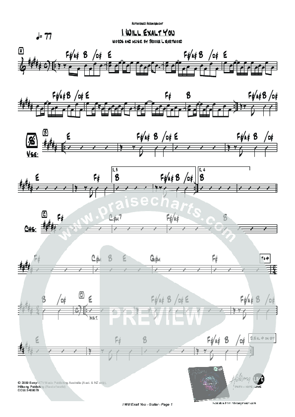 I Will Exalt You Rhythm Chart (Hillsong Worship)