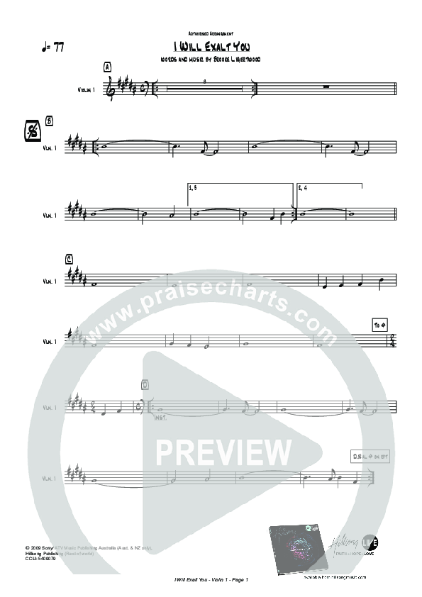I Will Exalt You Violin 1 (Hillsong Worship)