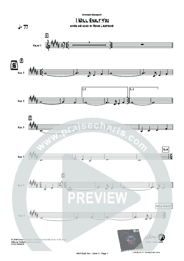 I Will Exalt You Violin 2 (Hillsong Worship)