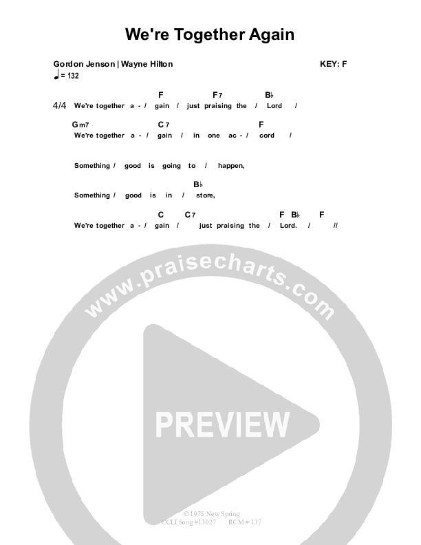 We're Together Again Chords & Lyrics (Dennis Prince / Nolene Prince)