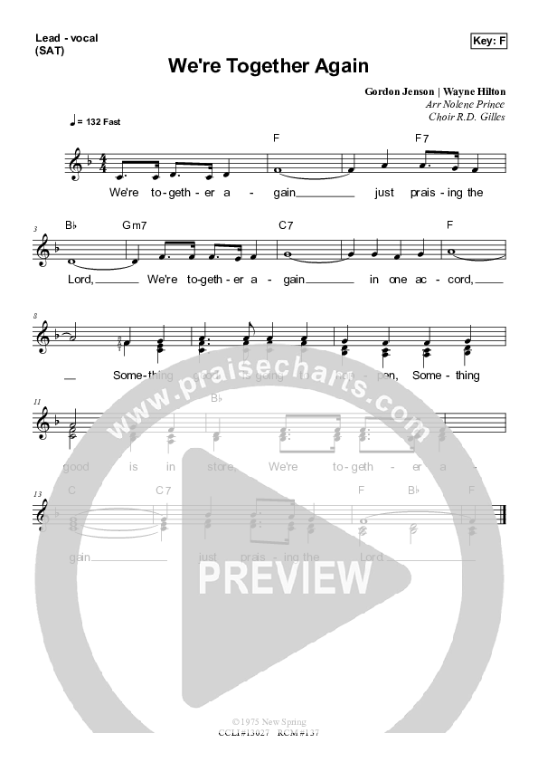 We're Together Again Lead Sheet (SAT) (Dennis Prince / Nolene Prince)
