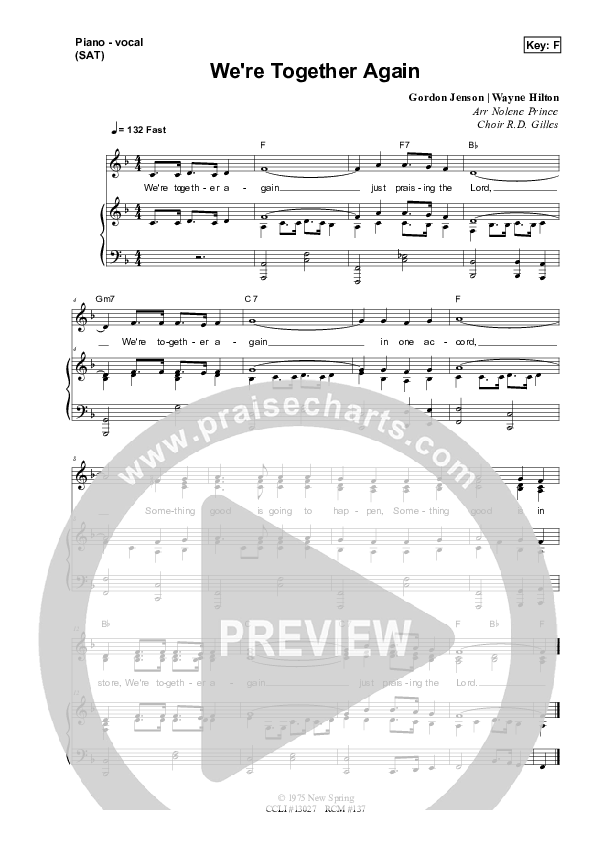 We're Together Again Piano/Vocal (SAT) (Dennis Prince / Nolene Prince)