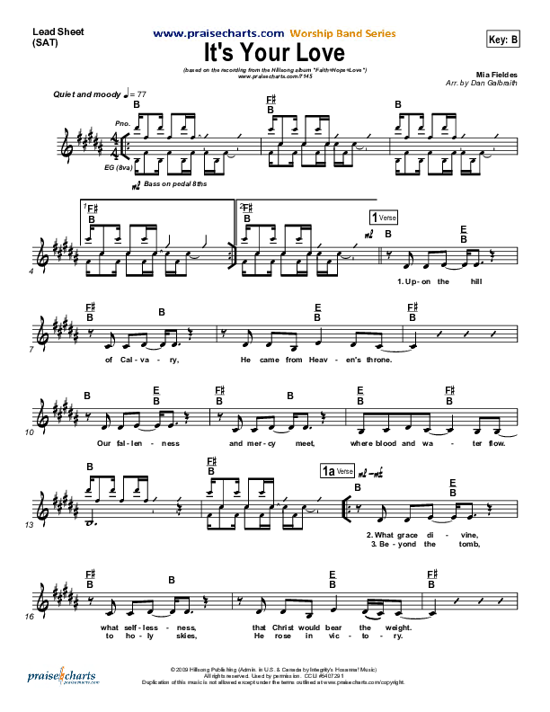 It's Your Love Lead Sheet (Hillsong Worship)