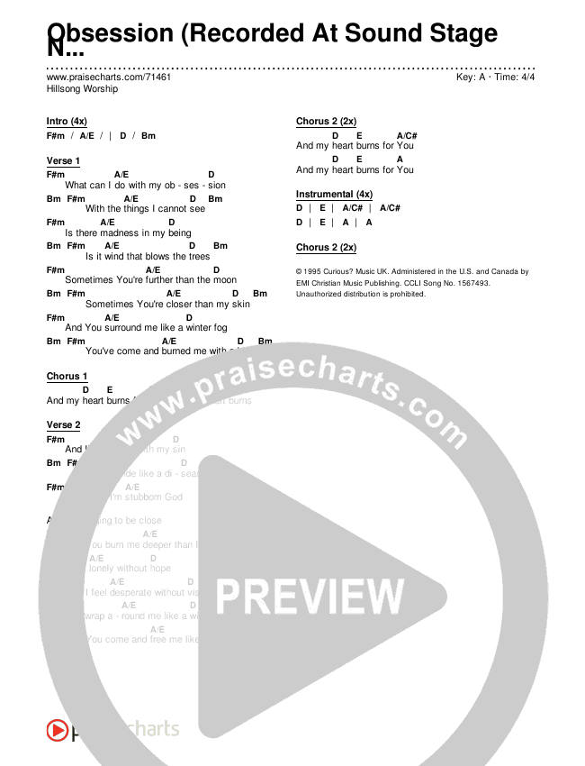 Obsession (Recorded At Sound Stage Nashville) Chords & Lyrics (Hillsong Worship)