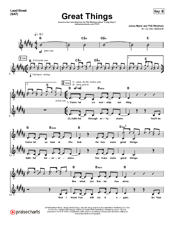 Great Things Lead Sheet (SAT) (Phil Wickham)