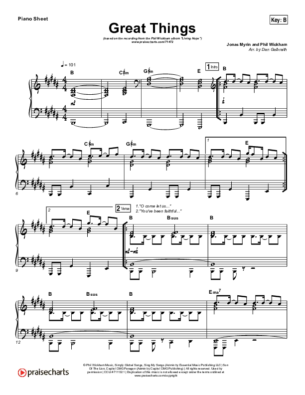 Great Things Piano Sheet (Phil Wickham)