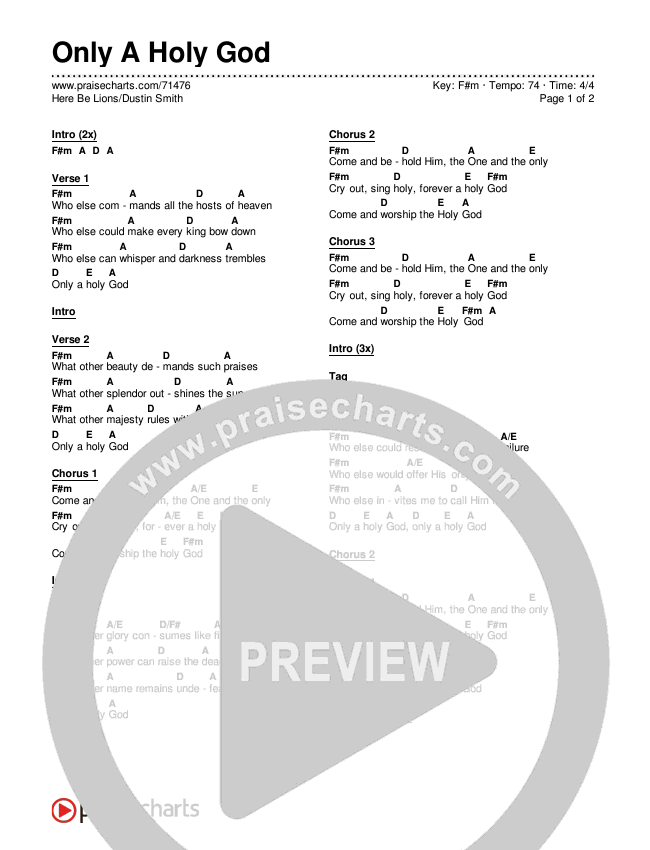 Only A Holy God Chords & Lyrics (Here Be Lions / Dustin Smith)