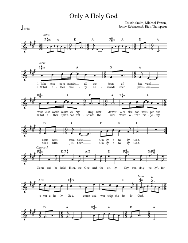 Only A Holy God Lead Sheet (Here Be Lions / Dustin Smith)