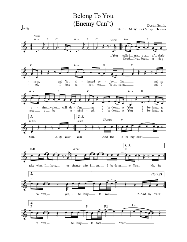 Belong To You (Enemy Can't) Lead Sheet (Here Be Lions / James Galbraith)