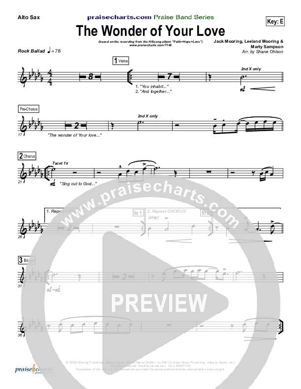 The Wonder Of Your Love Alto Sax (Hillsong Worship)