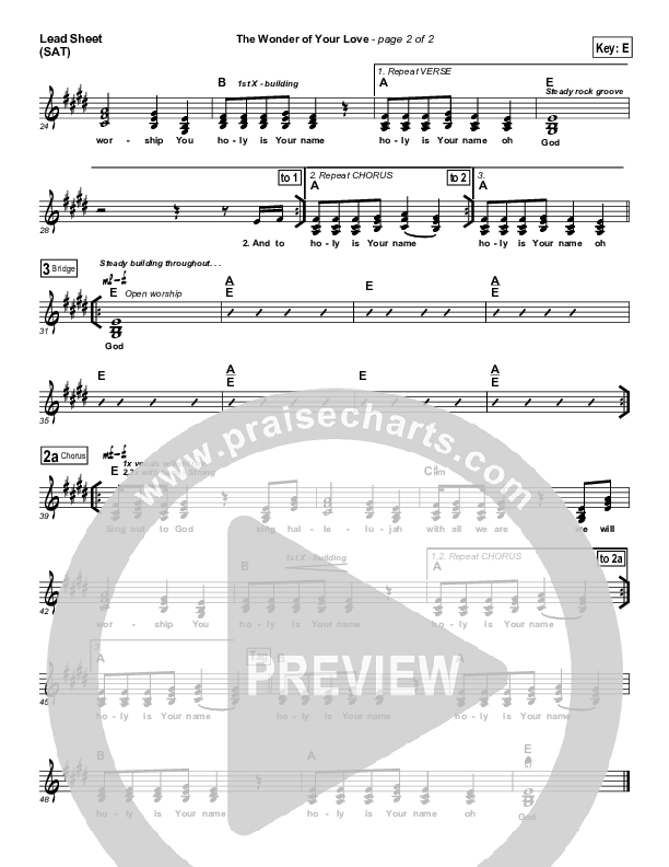 The Wonder Of Your Love Lead Sheet (SAT) (Hillsong Worship)