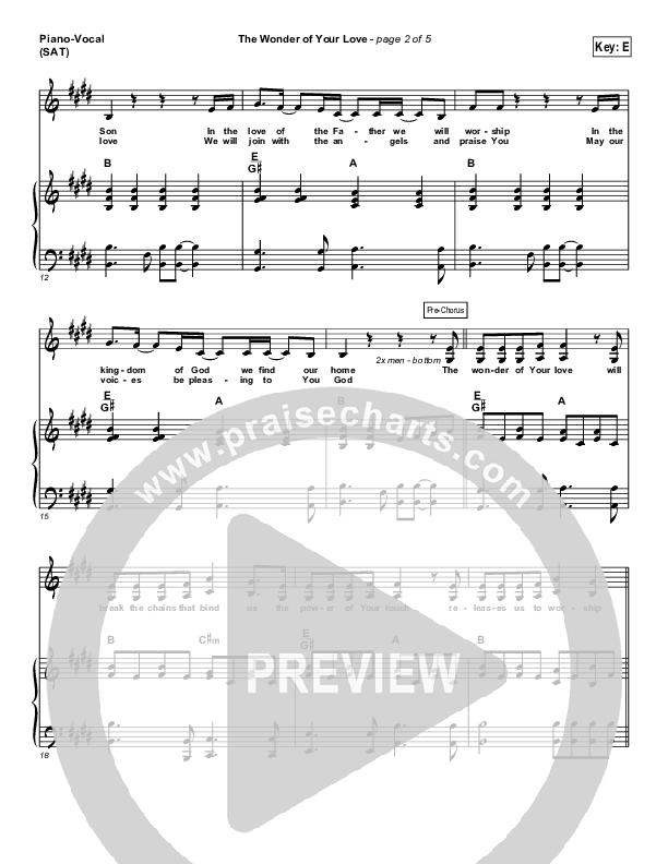 The Wonder Of Your Love Piano/Vocal (SAT) (Hillsong Worship)