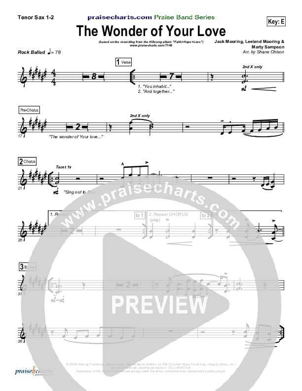 The Wonder Of Your Love Tenor Sax 1/2 (Hillsong Worship)