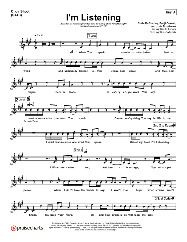 I'm Listening Choir Sheet (SATB) (Chris McClarney / Hollyn)