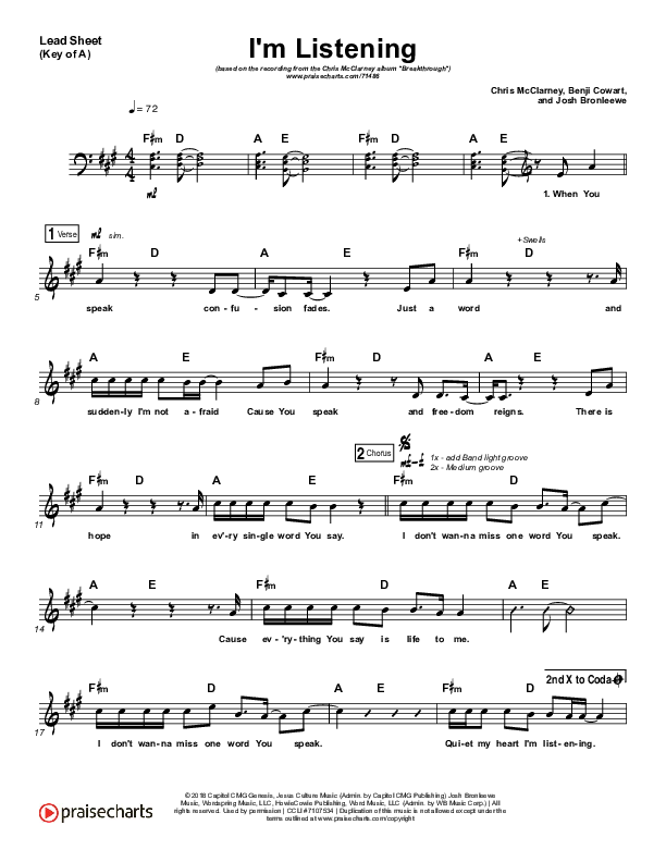 I'm Listening Lead Sheet (Melody) (Chris McClarney / Hollyn)