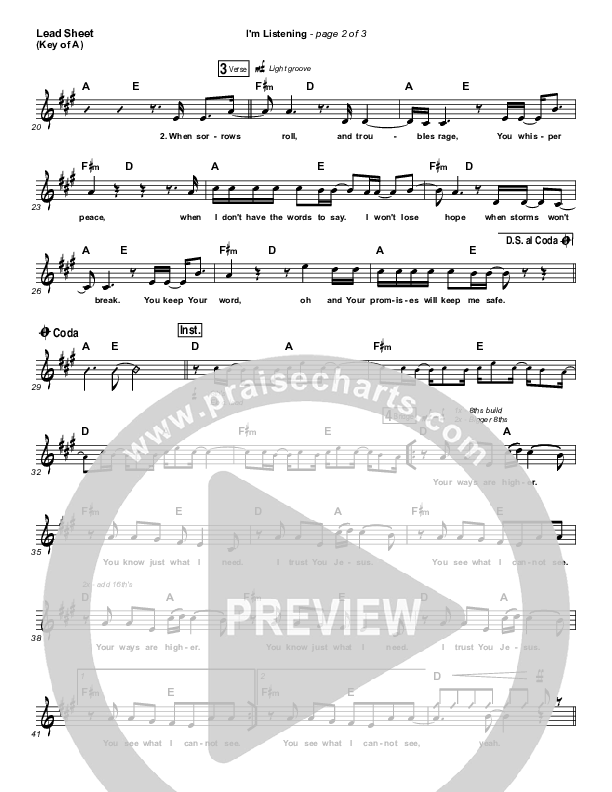 I'm Listening Lead Sheet (Melody) (Chris McClarney / Hollyn)