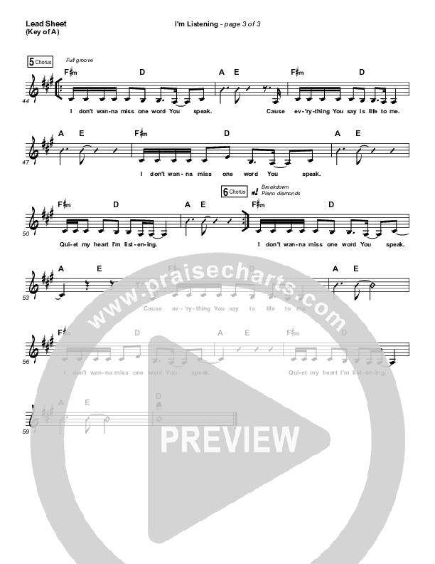 I'm Listening Lead Sheet (Melody) (Chris McClarney / Hollyn)