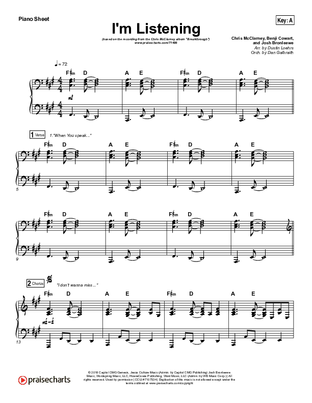 I'm Listening Piano Sheet (Chris McClarney / Hollyn)