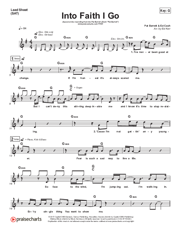 Into Faith I Go Lead Sheet (SAT) (Pat Barrett)