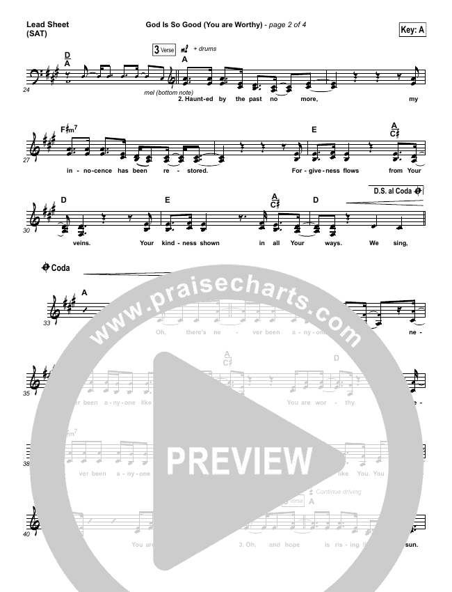 God Is So Good You Are Worthy Sheet Music Pdf Pat Barrett Praisecharts
