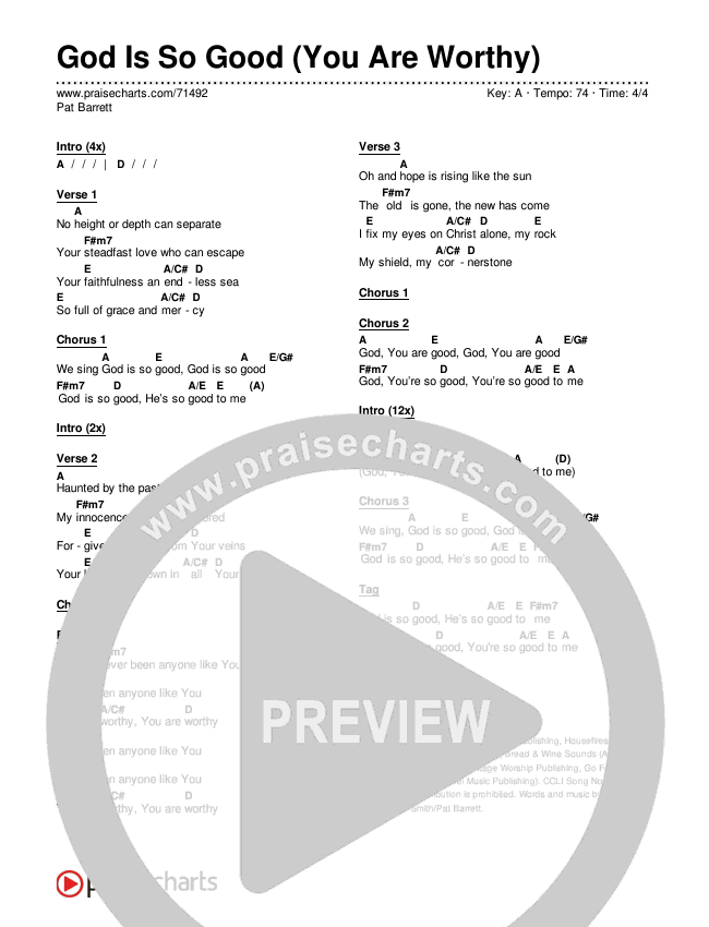 God Is So Good (You Are Worthy) Chords & Lyrics (Pat Barrett)