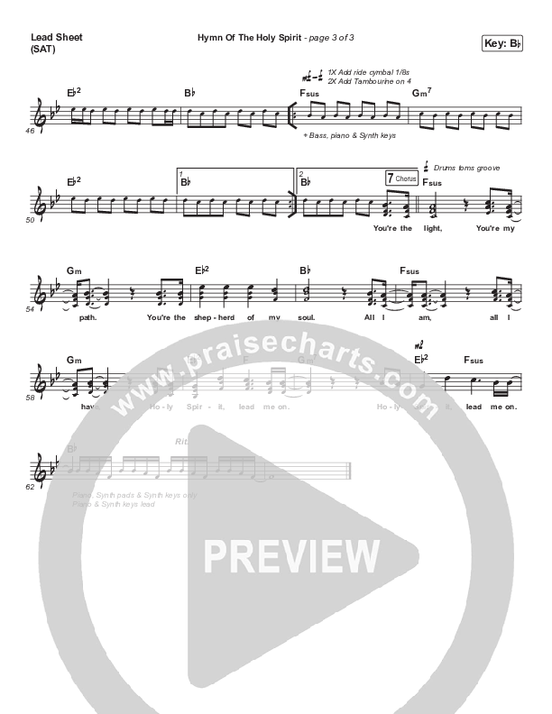 Hymn Of The Holy Spirit Lead Sheet (SAT) (Pat Barrett)