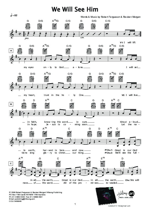 We Will See Him (Instrumental) Lead Sheet (Hillsong Worship)