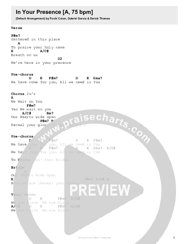 In Your Presence Chord Chart (Puchi Colon)