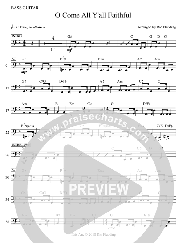 O Come All Y'all Faithful Bass Guitar (Ric Flauding)