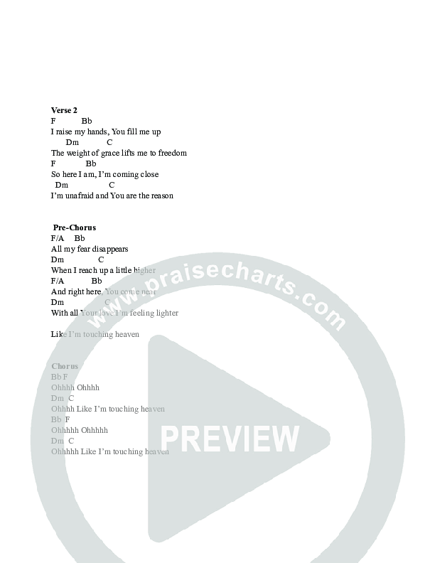 Touching Heaven Chord Chart (Influence Music / Whitney Medina)
