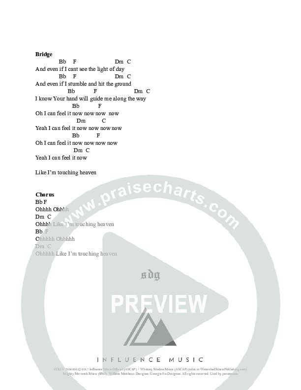 Touching Heaven Chord Chart (Influence Music / Whitney Medina)