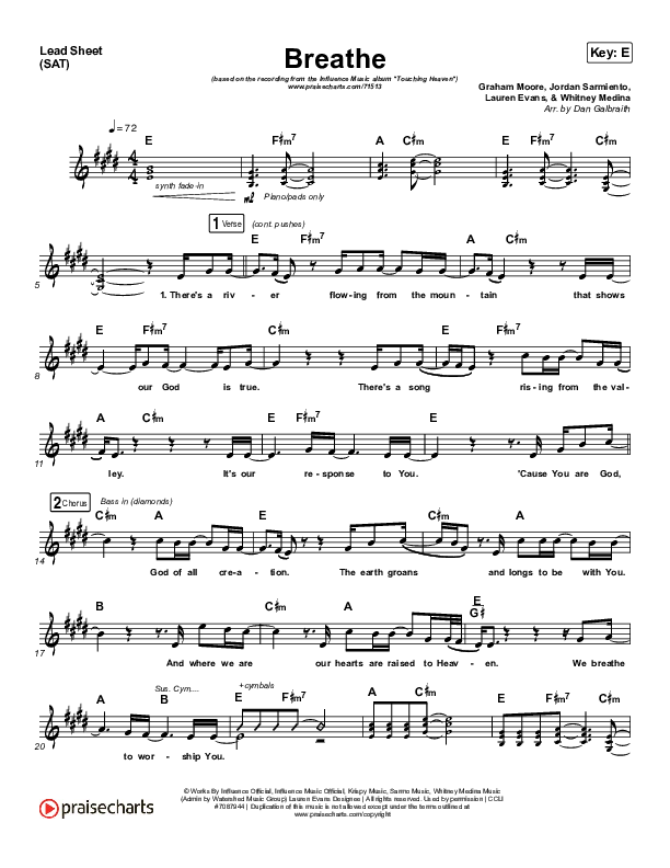 Breathe Lead Sheet (Print Only) (Influence Music / Matt Gilman)