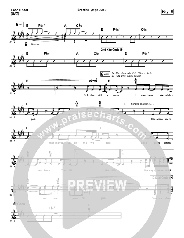 Breathe Lead Sheet (Print Only) (Influence Music / Matt Gilman)