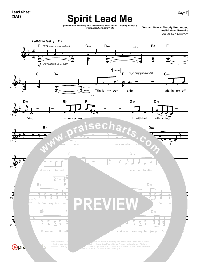 Spirit Lead Me Lead Sheet Piano Vocal Influence Music Michael 