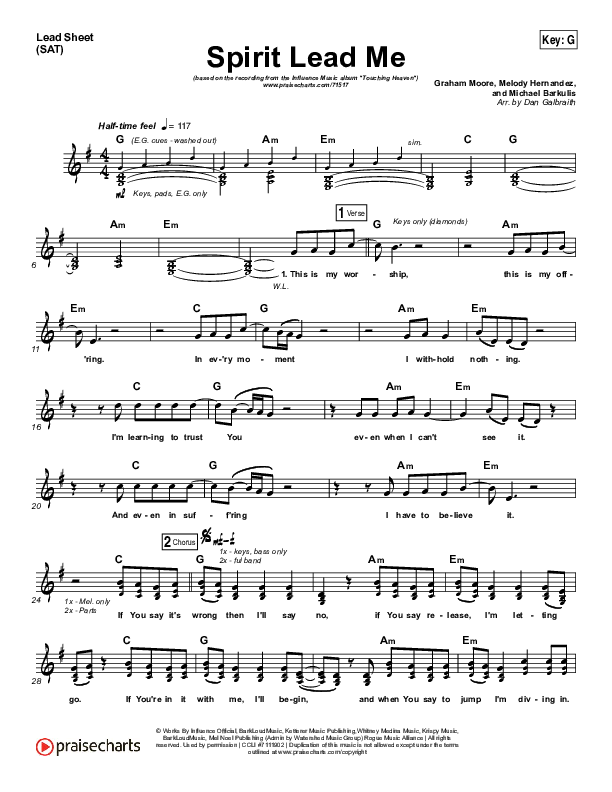 Spirit Lead Me Lead Sheet (SAT) (Influence Music / Michael Ketterer)