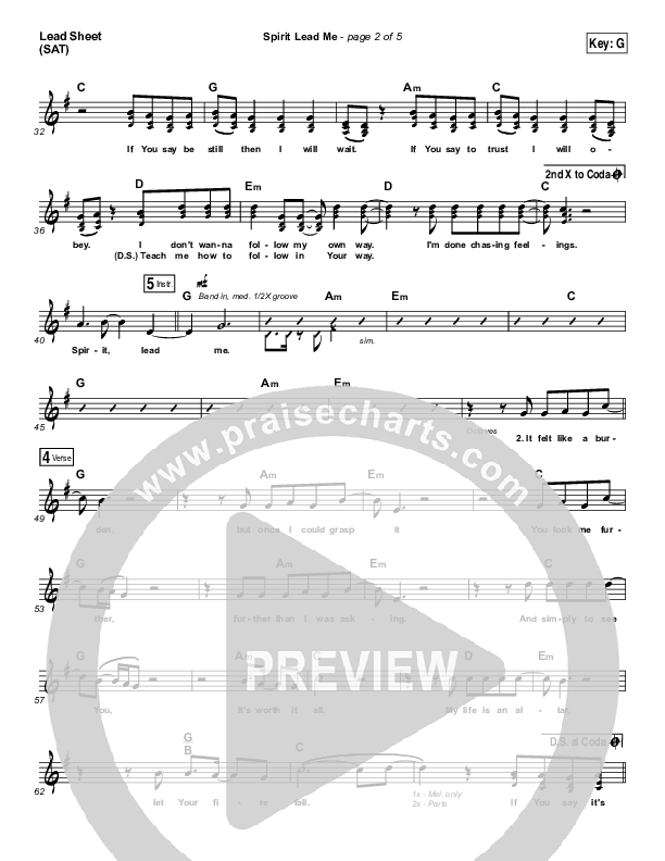 Spirit Lead Me Lead Sheet (SAT) (Influence Music / Michael Ketterer)