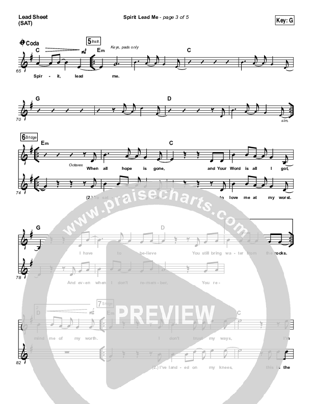 Spirit Lead Me Lead Sheet (SAT) (Influence Music / Michael Ketterer)