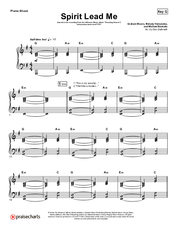 Spirit Lead Me Piano Sheet (Influence Music / Michael Ketterer)