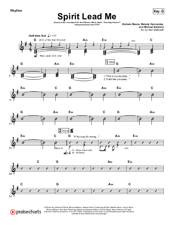 Spirit Lead Me Rhythm Chart (Influence Music / Michael Ketterer)