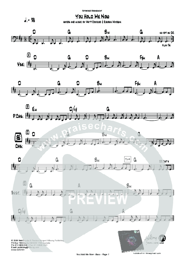 You Hold Me Now Bass Guitar (Hillsong Worship)