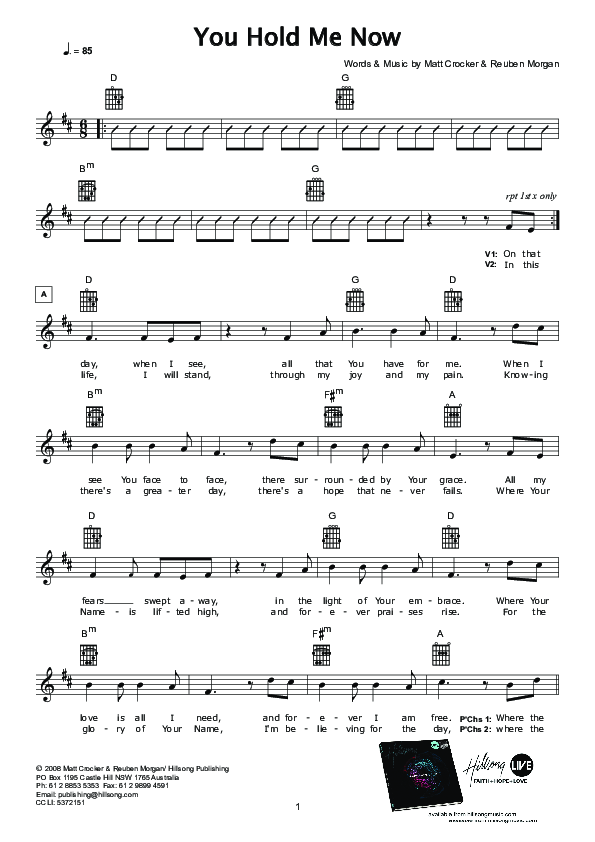 You Hold Me Now Lead Sheet (Hillsong Worship)