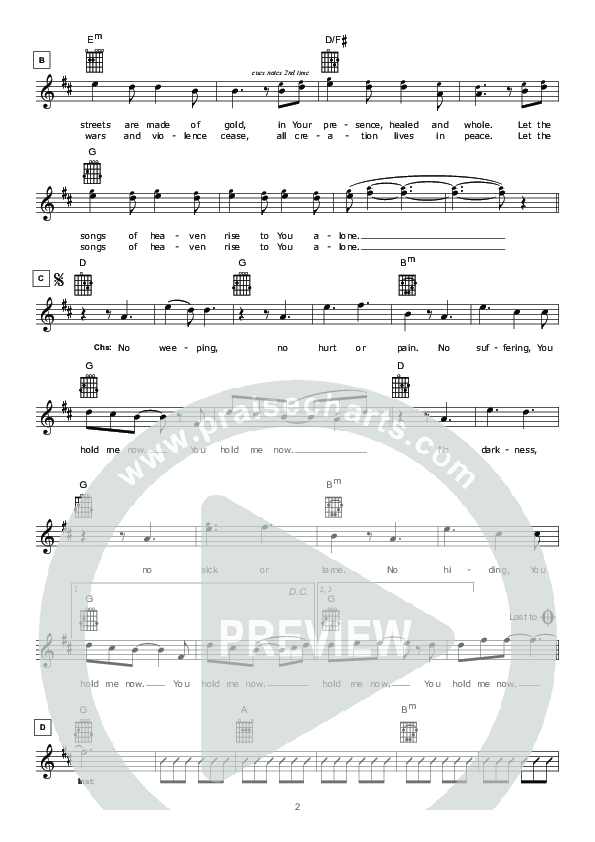 You Hold Me Now Lead Sheet (Hillsong Worship)