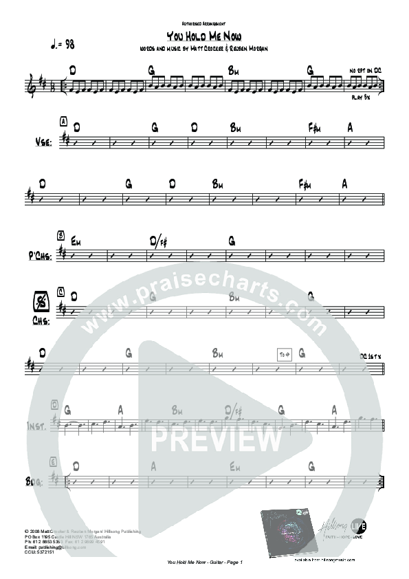 You Hold Me Now Rhythm Chart (Hillsong Worship)