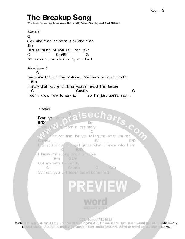 The Breakup Song (Radio) Chords PDF (Francesca Battistelli) - PraiseCharts