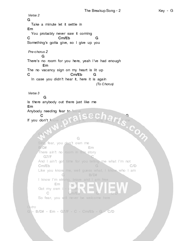 The Breakup Song (Radio) Chords PDF (Francesca Battistelli) - PraiseCharts