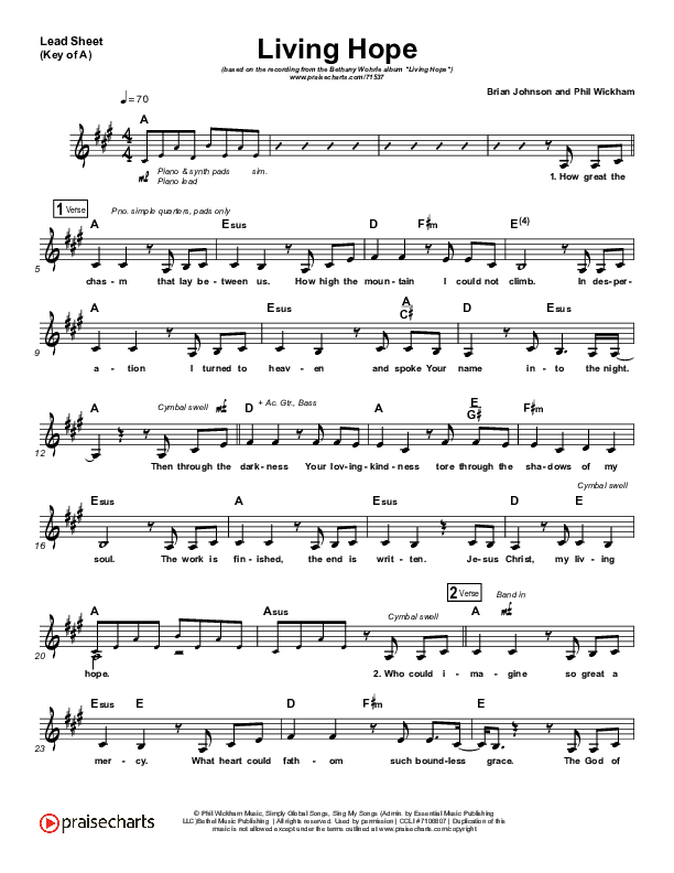 Living Hope Lead Sheet (Melody) (Bethel Music / Bethany Wohrle)