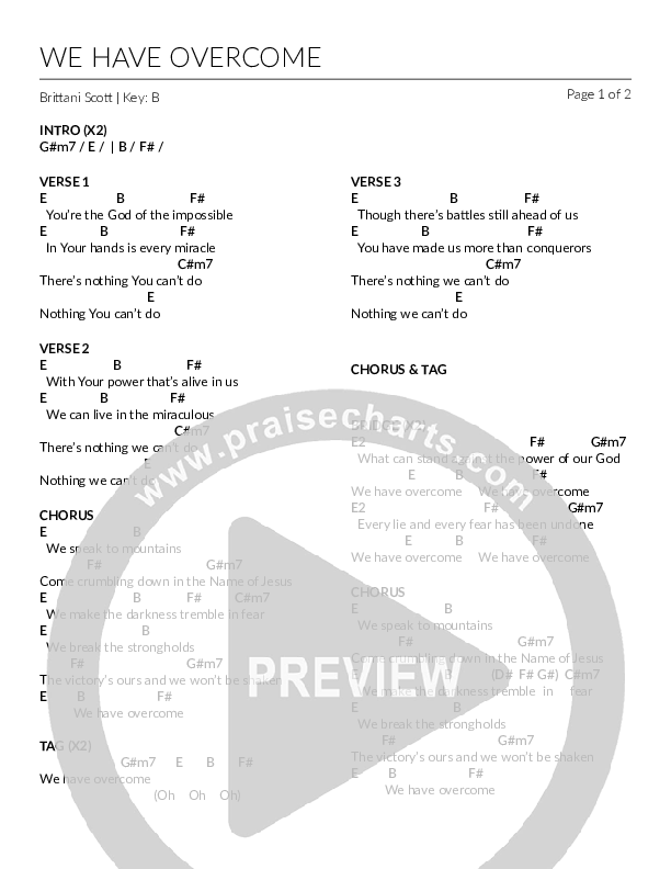 We Have Overcome Chord Chart (Brittani Scott)