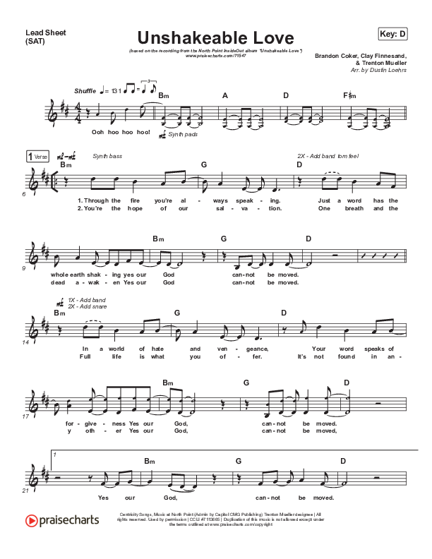 Unshakeable Love Lead Sheet (SAT) (North Point Worship / Brett Stanfill)