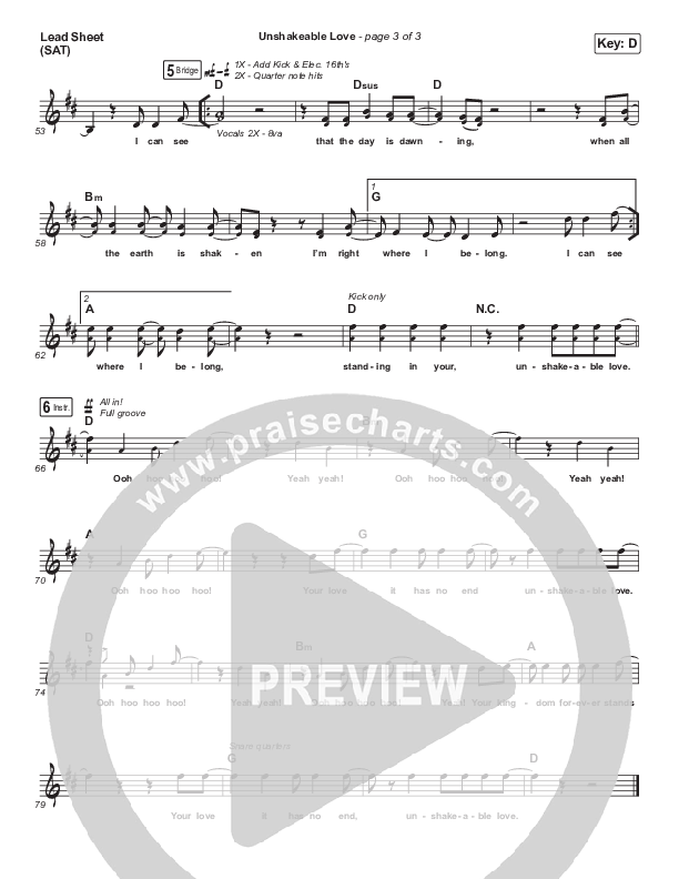 Unshakeable Love Lead Sheet (SAT) (North Point Worship / Brett Stanfill)