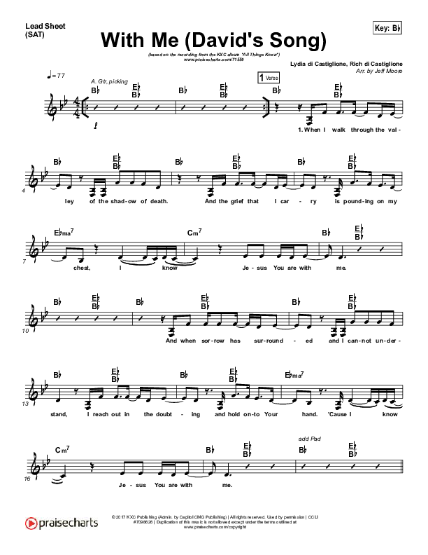 With Me (David's Song) Lead Sheet (SAT) (KXC)